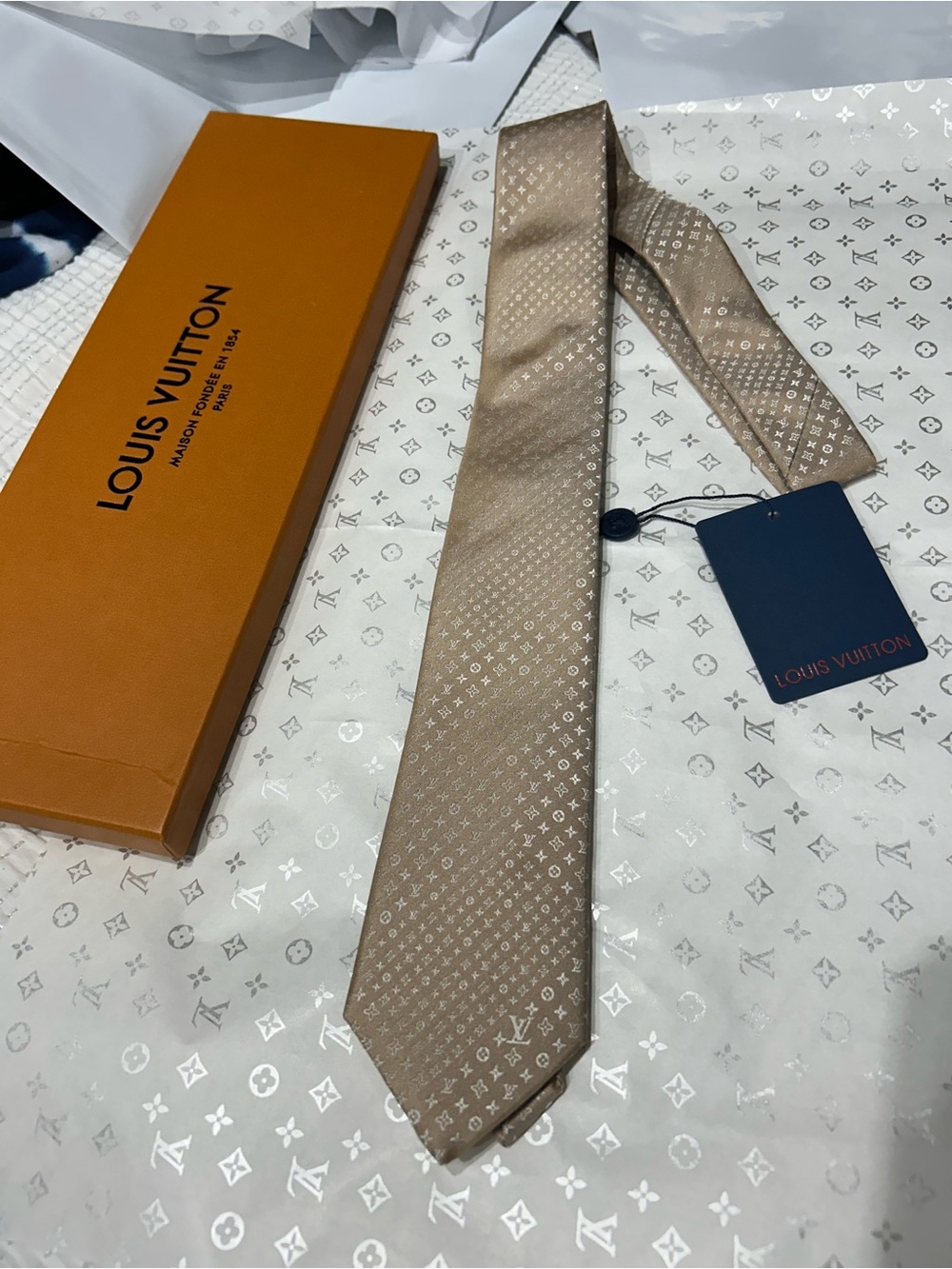 Louis Vuitton Beige Monogram Silk Tie